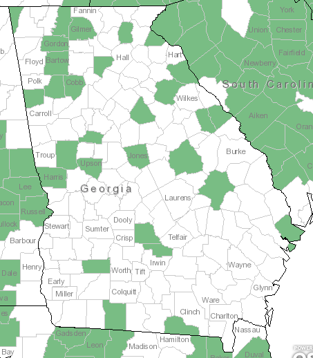 The Georgia range of Asclepias amplexicaulis